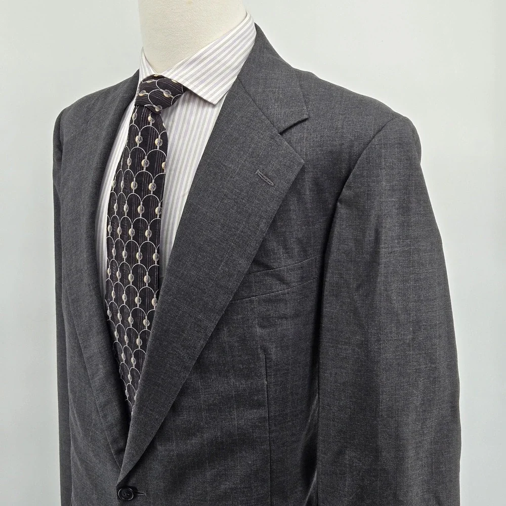 Vintage Polo Ralph Lauren 42R Gray Stripe Wool Blazer‎ Made USA Mens Sport Coat